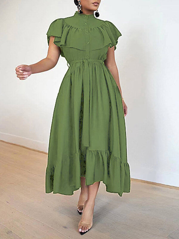 Beautiedoll Solid Ruffle Shirt Dress