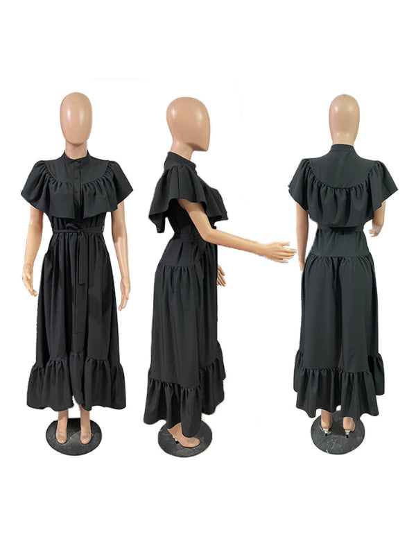 Beautiedoll Solid Ruffle Shirt Dress