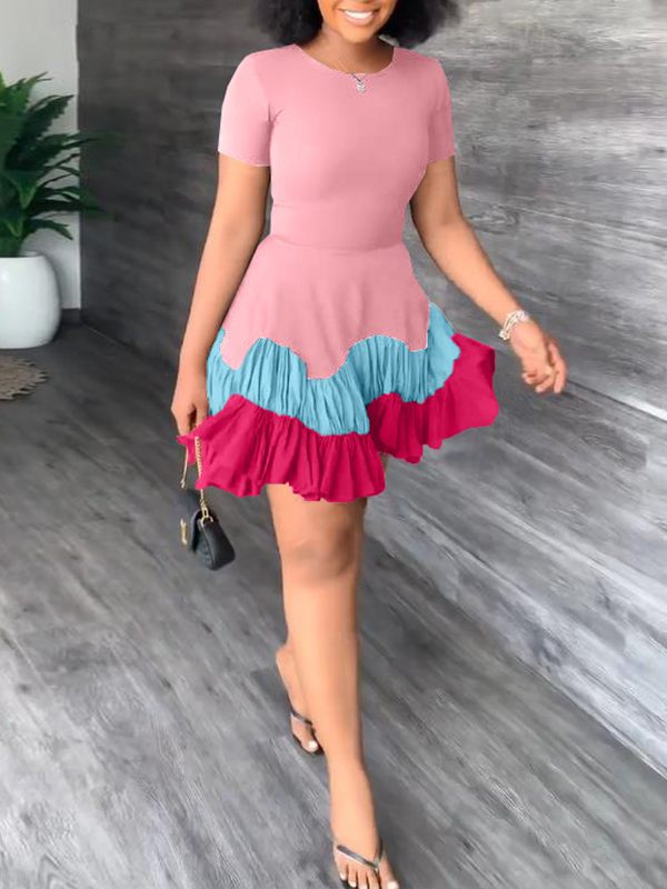 Beautiedoll Colorblock Ruffle Dress