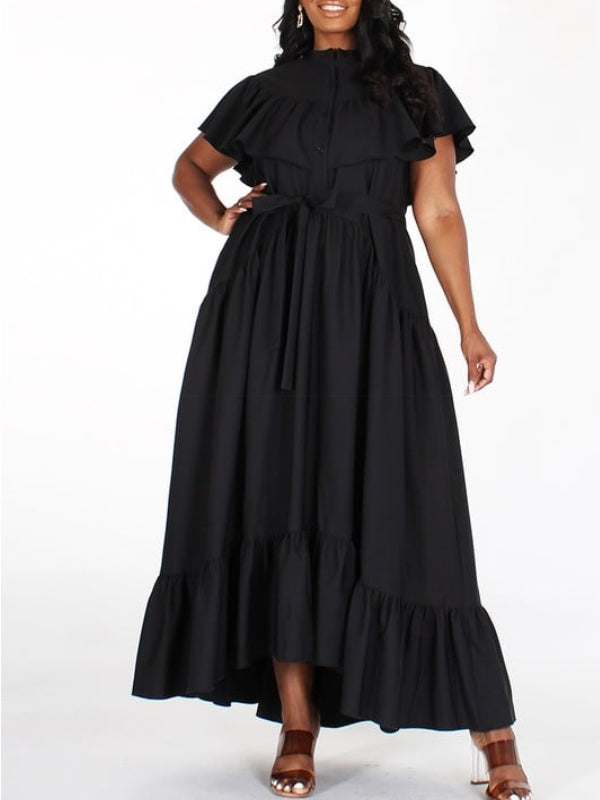 Beautiedoll Solid Ruffle Shirt Dress