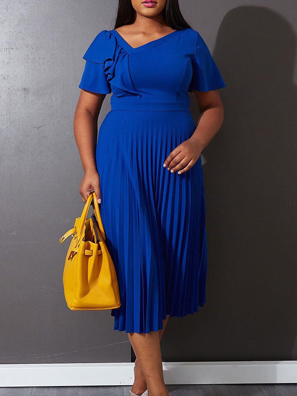 Beautiedoll Solid Ruffle Pleated Dress