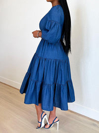 Belted Ruffle Denim Dress