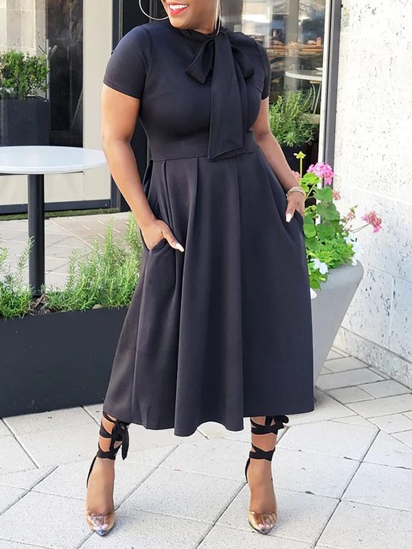 Beautiedoll Solid Tied-Neck Midi Dress