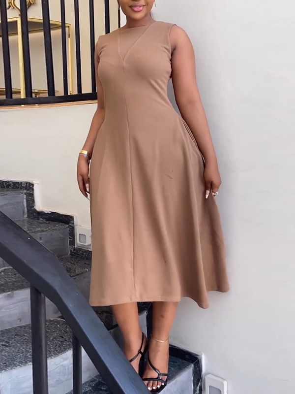 Beautiedoll Solid Sleeveless Midi Dress