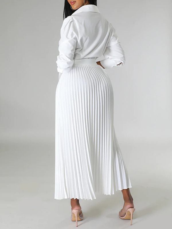 Solid Pleated Shirt Dress