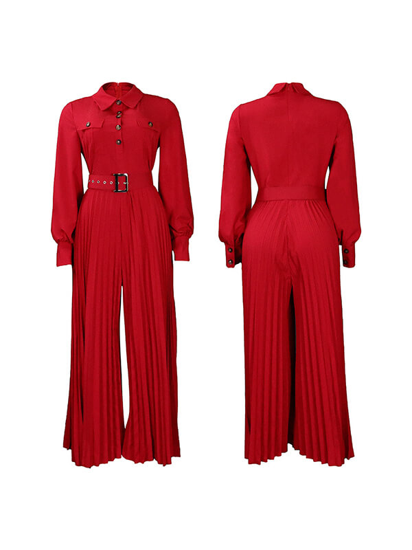 Beautiedoll Button-Front Pleated Jumpsuit