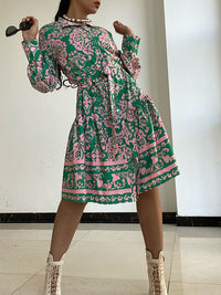 Beautiedoll Printed Tied Shirt Dress