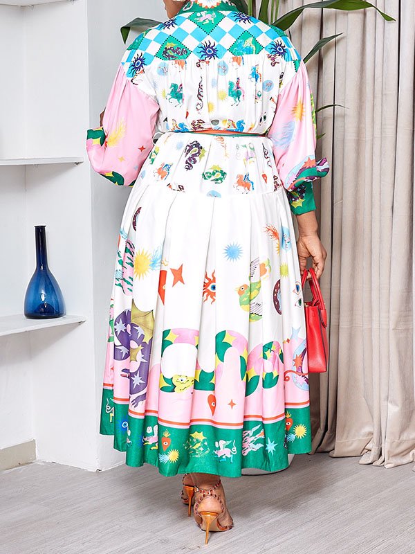 Beautiedoll Printed Tied Shirt Dress