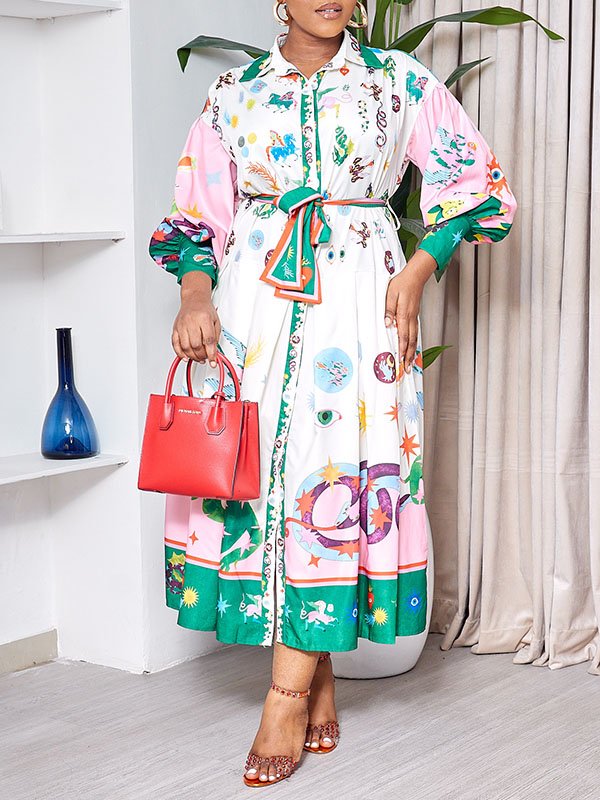 Beautiedoll Printed Tied Shirt Dress