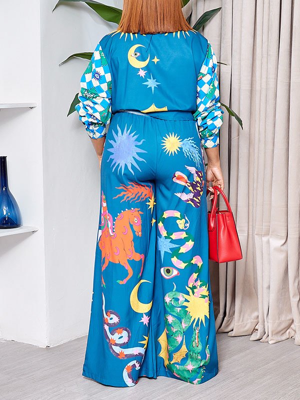 Beautiedoll Printed Shirt & Wide-Leg Pants Set