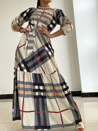 Beautiedoll Plaid Off-Shoulder Tied Dress