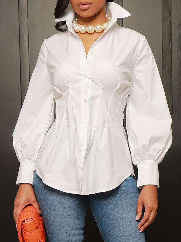 Beautiedoll Solid Gathered-Waist Shirt