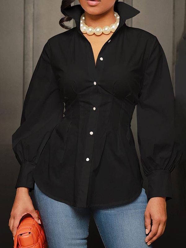 Beautiedoll Solid Gathered-Waist Shirt