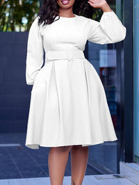 Beautiedoll Solid Round-Neck Belted Dress