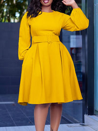 Beautiedoll Solid Round-Neck Belted Dress