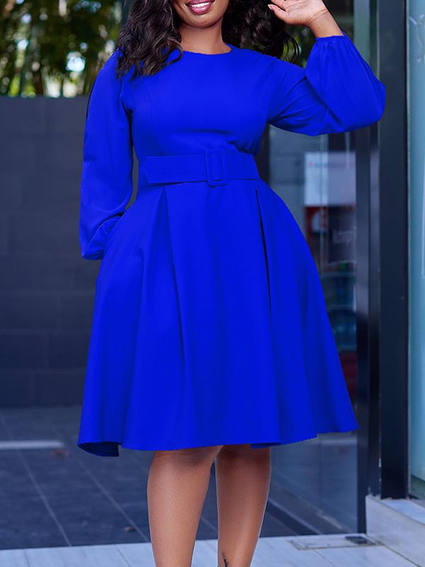 Beautiedoll Solid Round-Neck Belted Dress