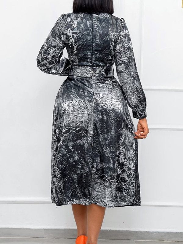 Beautiedoll Printed Tied-Neck Belted Dress