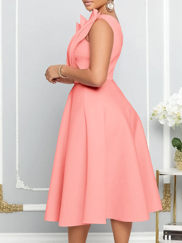 Beautiedoll Solid Ruched Sleeveless Dress