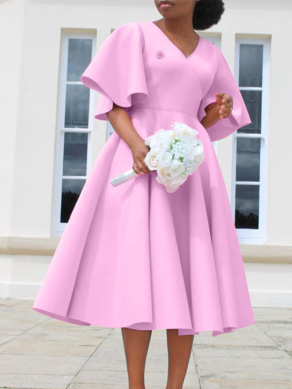 V-Neck Bell-Sleeve Dress