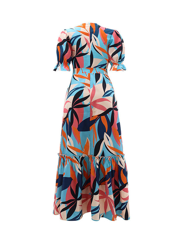 Beautiedoll Printed V-Neck Ruffle Dress