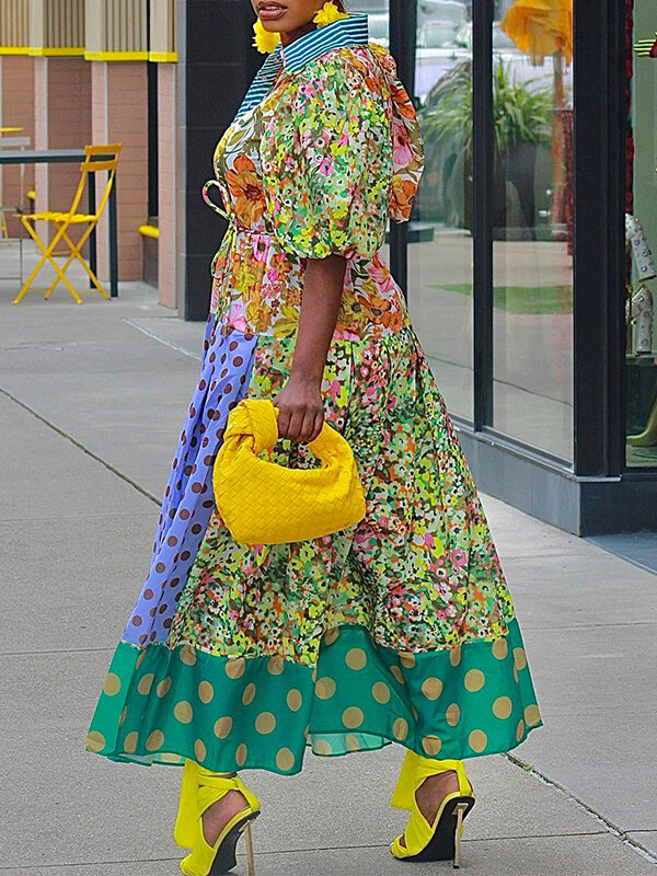 Beautiedoll Printed Combo Shirt Dress