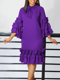 Solid Tied-Neck Frilled Dress