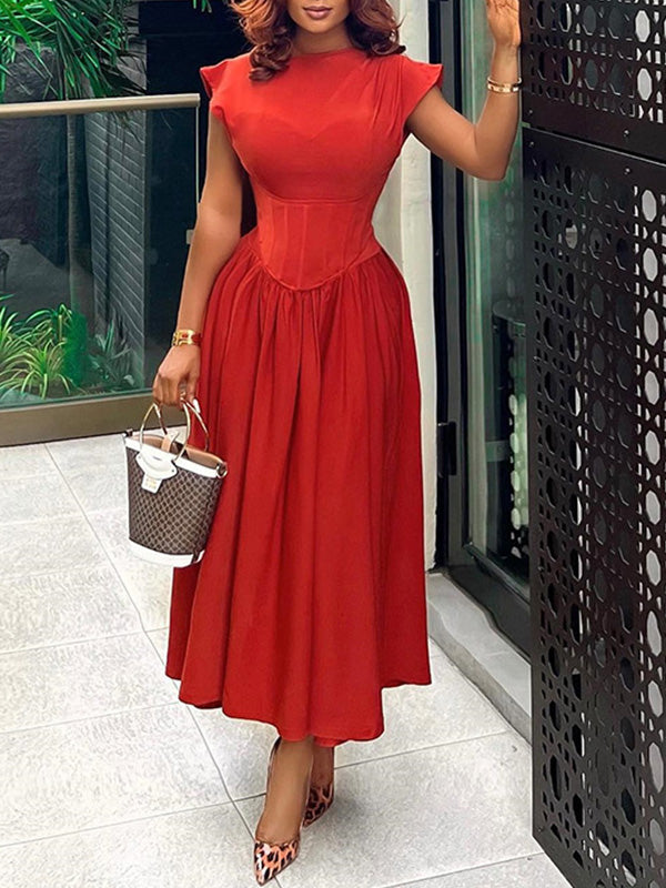 Beautiedoll Solid Sleeveless Midi Dress