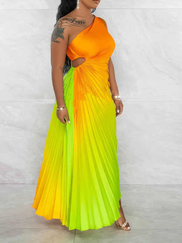 Beautiedoll Ombre One-Shoulder Pleated Dress