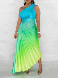 Beautiedoll Ombre One-Shoulder Pleated Dress