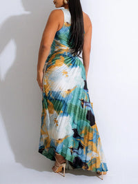 Beautiedoll Printed One-Shoulder Pleated Dress