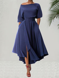 Beautiedoll Solid Boat-Neck Tied Dress