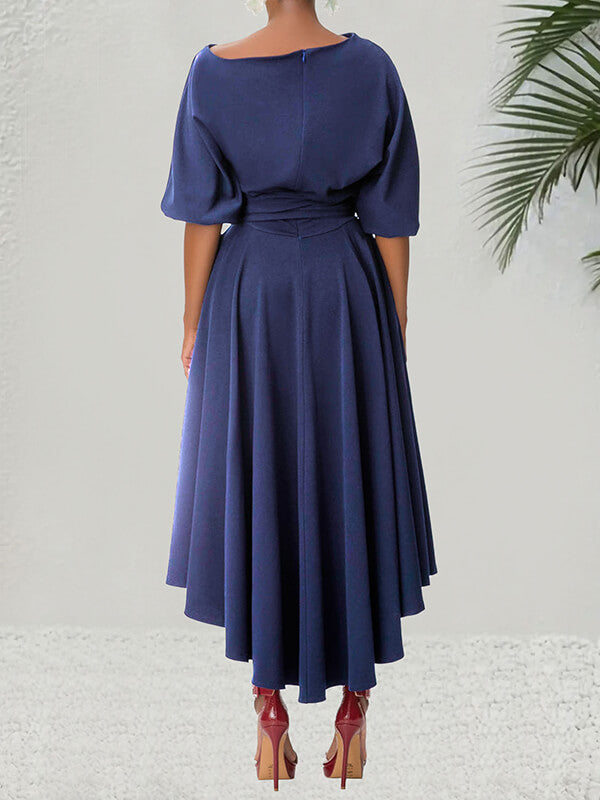 Beautiedoll Solid Boat-Neck Tied Dress