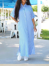 Stripe Side-Slit Shirt Dress