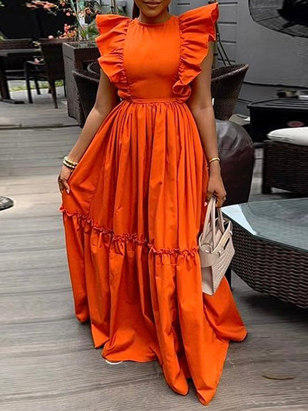 Solid Ruffle Maxi Dress