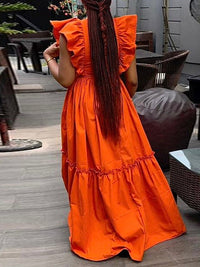 Beautiedoll Solid Ruffle Maxi Dress