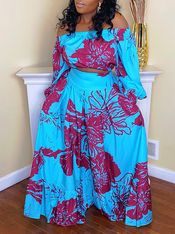 Beautiedoll Printed Off-Shoulder Top & Skirt Set