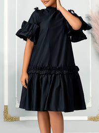 Solid Mock-Neck Frilled Dress