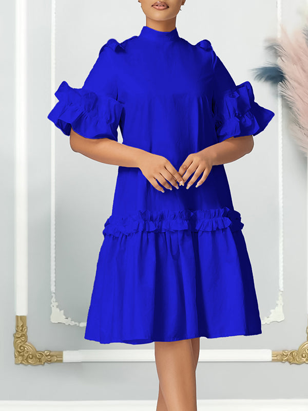 Beautiedoll Solid Mock-Neck Frilled Dress