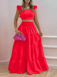 Beautiedoll Solid Tank Top & Ruffle Skirt Set