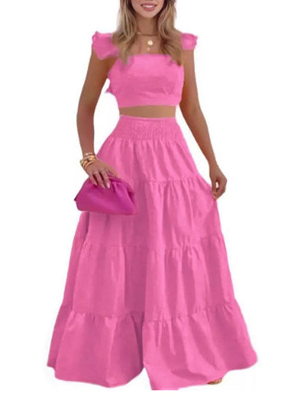 Beautiedoll Solid Tank Top & Ruffle Skirt Set