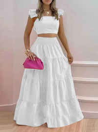 Beautiedoll Solid Tank Top & Ruffle Skirt Set