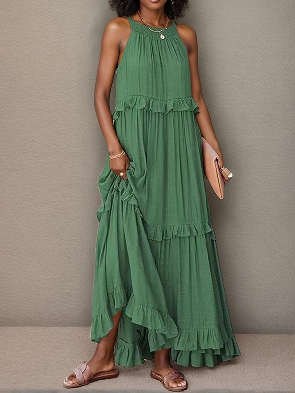 Solid Frilled Sleeveless Dress