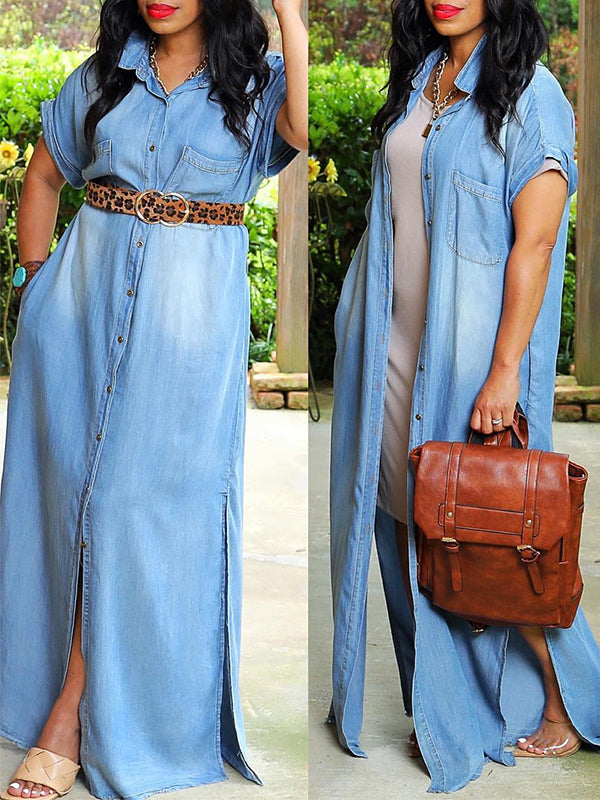 Button-Front Denim Shirt Dress