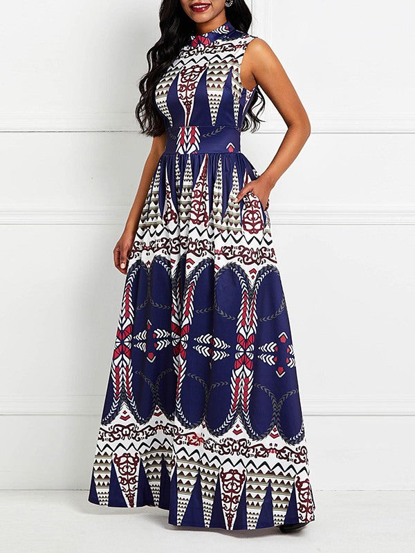 Printed Sleeveless Maxi Dress