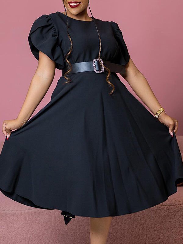 Beautiedoll Solid Belted Midi Dress