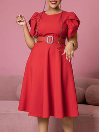 Beautiedoll Solid Belted Midi Dress