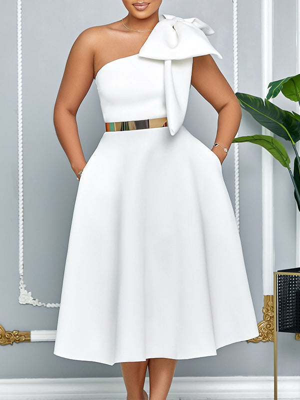 Beautiedoll Solid One-Shoulder Dress