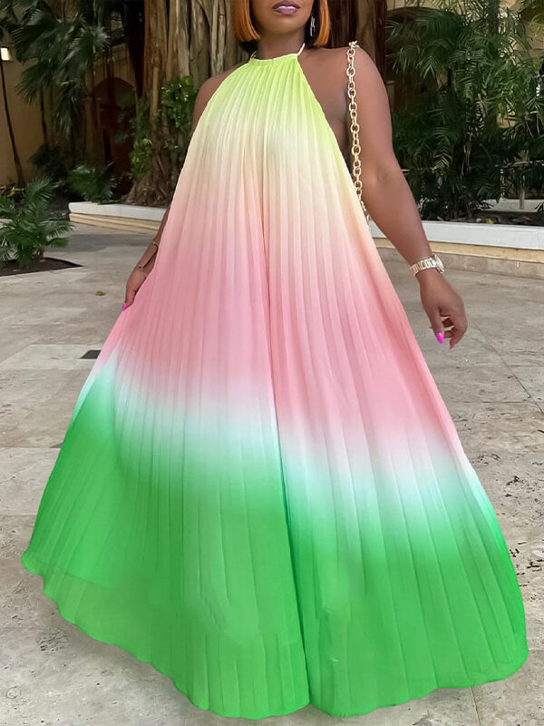 Ombre Halter Pleated Dress