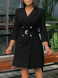 Belted Pleated Blazer Dress