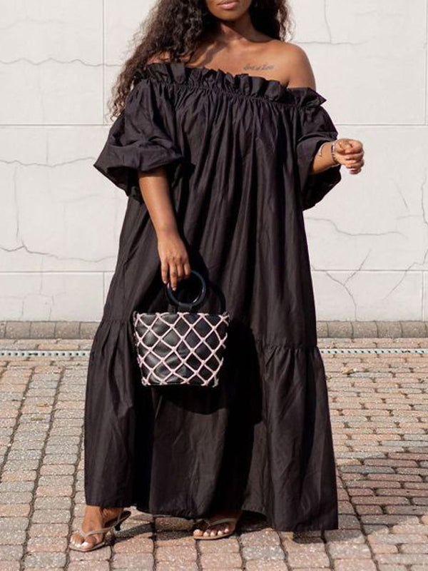 Frilled Off-Shoulder Maxi Dress